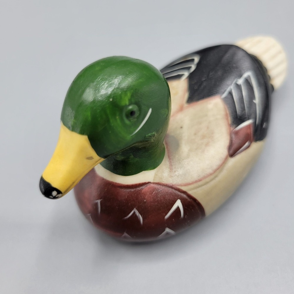 Vtg Hand Painted Ceramic Mallard Duck Figurine Decor Collectible 2" Tall